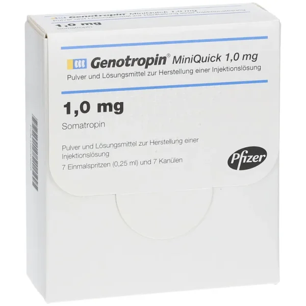 Overview Genotropin is a form of human growth hormone (hGH) important for the growth of bones and muscles. Genotropin is used to treat growth failure in children and adults who lack natural growth hormone. Buy Genotropin 0.2mg MiniQuick online. Buy Somatropin online. How to use Genotropin Subcutaneous Powder For Injection? The Genotropin Subcutaneous Powder is administered into a muscle or under the skin. You can learn how to take the drug correctly on your own from a healthcare professional. Avoid giving the subcutaneous (under the skin) injection in the same spot twice. Read and carefully follow any Instructions for Use provided with your medicine. Do not use Genotropin Subcutaneous Powder if you don’t understand all instructions for proper use. Ask your doctor or pharmacist if you have questions. Purchase Genotropin 0.2mg MiniQuick online. Prepare your injection only when you are ready to give it. Do not shake the medicine. Do not use if the medicine looks cloudy, has changed colors, or has particles in it. Call your pharmacist for new medicine. Only use the syringe, cartridge, or injection pen that comes with your medication to administer it. You could require regular medical examinations. To assist manage your condition, adhere to any dietary recommendations made by your physician or nutritionist. The Genotropin Subcutaneous Powder brand and the diluent you are using will determine how you should store this medication.If you have any doubts concerning how to store your medications properly, ask your pharmacist. Keep it out of the reach of children and pets. Hence, Buy Genotropin 0.2mg MiniQuick online. Any remaining Genotropin should be thrown away once the label’s expiration date has expired. Before taking this medicine You should not use Genotropin if you are allergic to Genotropin or benzyl alcohol, or if you have: a serious illness due to lung failure, or complications from recent surgery, injury, or medical trauma; closed epiphyses; active cancer; eye problems caused by diabetes (diabetic retinopathy); or you are being treated for Prader-Willi syndrome and you are overweight or have severe breathing problems (including sleep apnea). Tell your doctor if you have ever had: cancer (especially during childhood); diabetes; breathing problems, sleep apnea (breathing stops during sleep); a pituitary gland disorder; abnormal curvature of the spine (scoliosis); underactive thyroid; a head injury or brain tumor; or childhood brain cancer and radiation treatment. Tell your doctor if you are pregnant or breastfeeding. Genotropin 0.2mg MiniQuick for sale online store. Also, buy Genotropin 0.2mg MiniQuick online at lower prices and faster delivery. Genotropin Subcutaneous Powder For Injection side effects Get emergency medical help if you have signs of an allergic reaction: hives; difficult breathing; swelling of your face, lips, tongue, or throat. Serious breathing problems may occur in patients with Prader-Willi syndrome who use Genotropin Subcutaneous Powder For Injection. If you have Prader-Willi syndrome, call your doctor promptly if you develop signs of lung or breathing problems such as shortness of breath, coughing, or new or increased snoring. Also call your doctor at once if you have: pain in your knees or hips, walking with a limp; ear pain, swelling, warmth, or drainage; numbness or tingling in your wrist, hand, or fingers; severe swelling or puffiness in your hands and feet; changes in behavior; vision problems, unusual headaches; changes in the shape or size of a mole; pain or swelling in your joints; pancreatitis–severe pain in your upper stomach spreading to your back, nausea and vomiting; high blood sugar–increased thirst, increased urination, dry mouth, fruity breath odor; increased pressure inside the skull–severe headaches, ringing in your ears, dizziness, nausea, vision problems, pain behind your eyes; or signs of an adrenal gland problem–extreme weakness, severe dizziness, weight loss, changes in skin color, feeling very weak or tired. Common side effects of Genotropin Subcutaneous Powder For Injection may include: pain, itching, or skin changes where the medicine was injected; swelling, rapid weight gain; muscle or joint pain; numbness or tingling; stomach pain, gas; headache, back pain; or cold or flu symptoms, stuffy nose, sneezing, sore throat, ear pain. What other drugs will affect Genotropin Subcutaneous Powder ? Tell your doctor about all your other medicines, especially: birth control pills or hormone replacement therapy; insulin or oral diabetes medicine; or a steroid (prednisone, dexamethasone, methylprednisolone, and others). This list is not complete. Other drugs may affect Genotropin Subcutaneous Powder, including prescription and over-the-counter medicines, vitamins, and herbal products. Not all possible drug interactions are listed here. Purchase somatropin Genotropin 0.2mg Subcutaneous Powder For Injection online. Where and How to buy Genotropin Subcutaneous Powder online. So, you have a prescription and you are looking to buy somatropin tablets online like Genotropin 0.2mg MiniQuick. Then Buy Somatropin is where you can buy Genotropin 0.2mg Subcutaneous Powder For Injection online near you without the stress of moving all around. Contact us today to find out how to buy Genotropin 0.2mg MiniQuick online. So, order Genotropin 0.2mg MiniQuick online. Contact to find out now more about Genotropin 0.2mg MiniQuick.